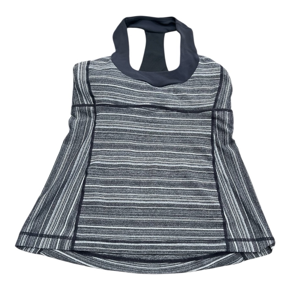Lululemon scooped neck line gray/white stripes women’s size 8